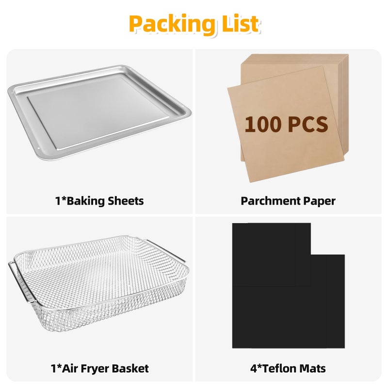 AODPWEN Air Fryer Accessories for Emeril Lagasse 26 Qt Extra Large  Emeril Lagasse Air Fryer Basket and Pans for Oven with 100Pcs Disposable Parchment Paper  4Pcs Reusable Teflon Mat - Image 5